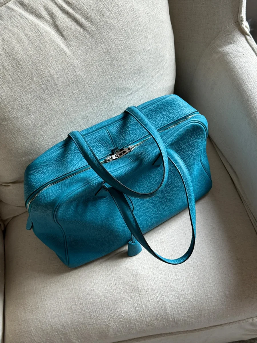 

Leather Blue Single oulder Underarm Bag Luxury Small ence High Capaci Boston Bag Women's Commuter Handbag Soft Tote