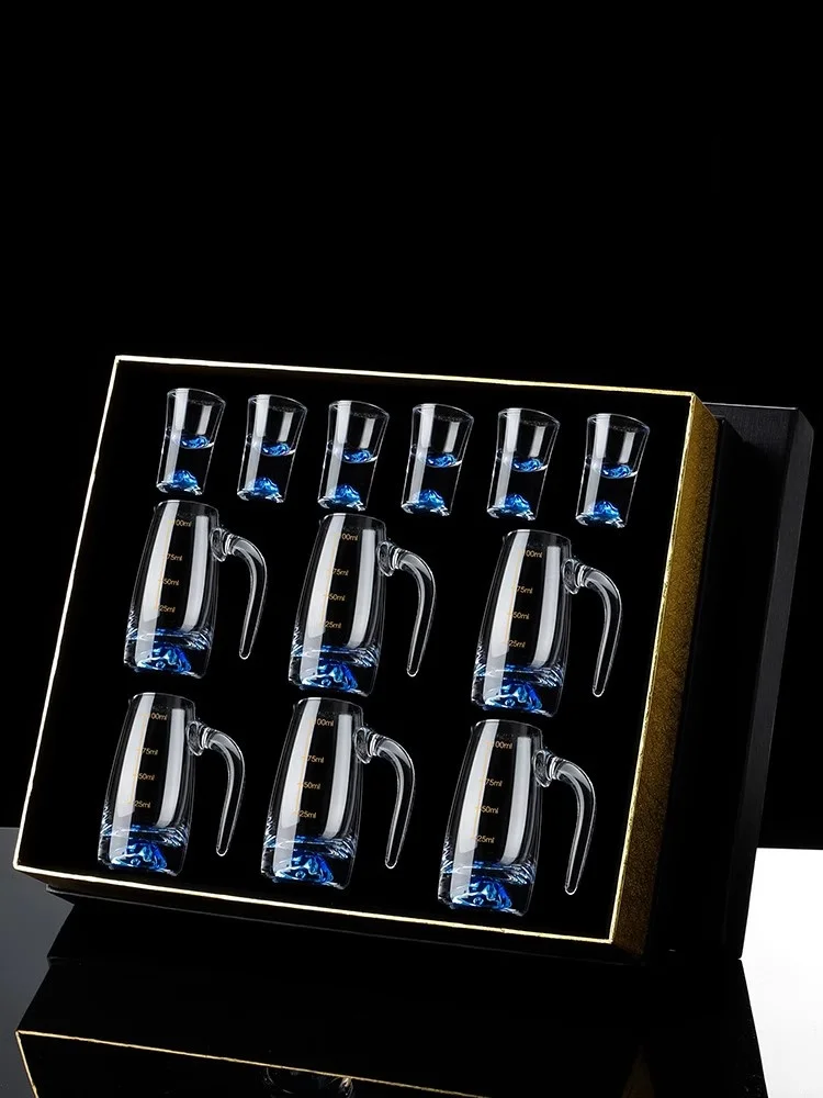Creative Crystal White Wine Cup Set Luxury Mountain Iceberg Dividing Pouring Tool Chinese Style Handmade Glass Drinking Set