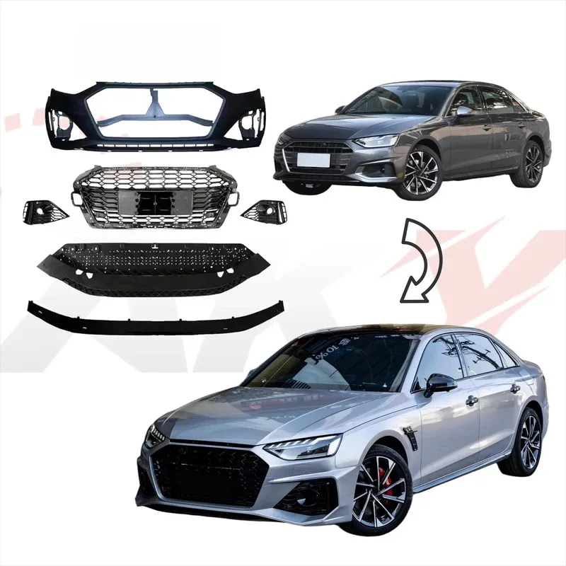 

New ved for A4 B9 2021+ Upgrade to A4 RS4 Style Facellift Car Front Bumper Grille Lip Easy Insatlltion 1:1 Fitment