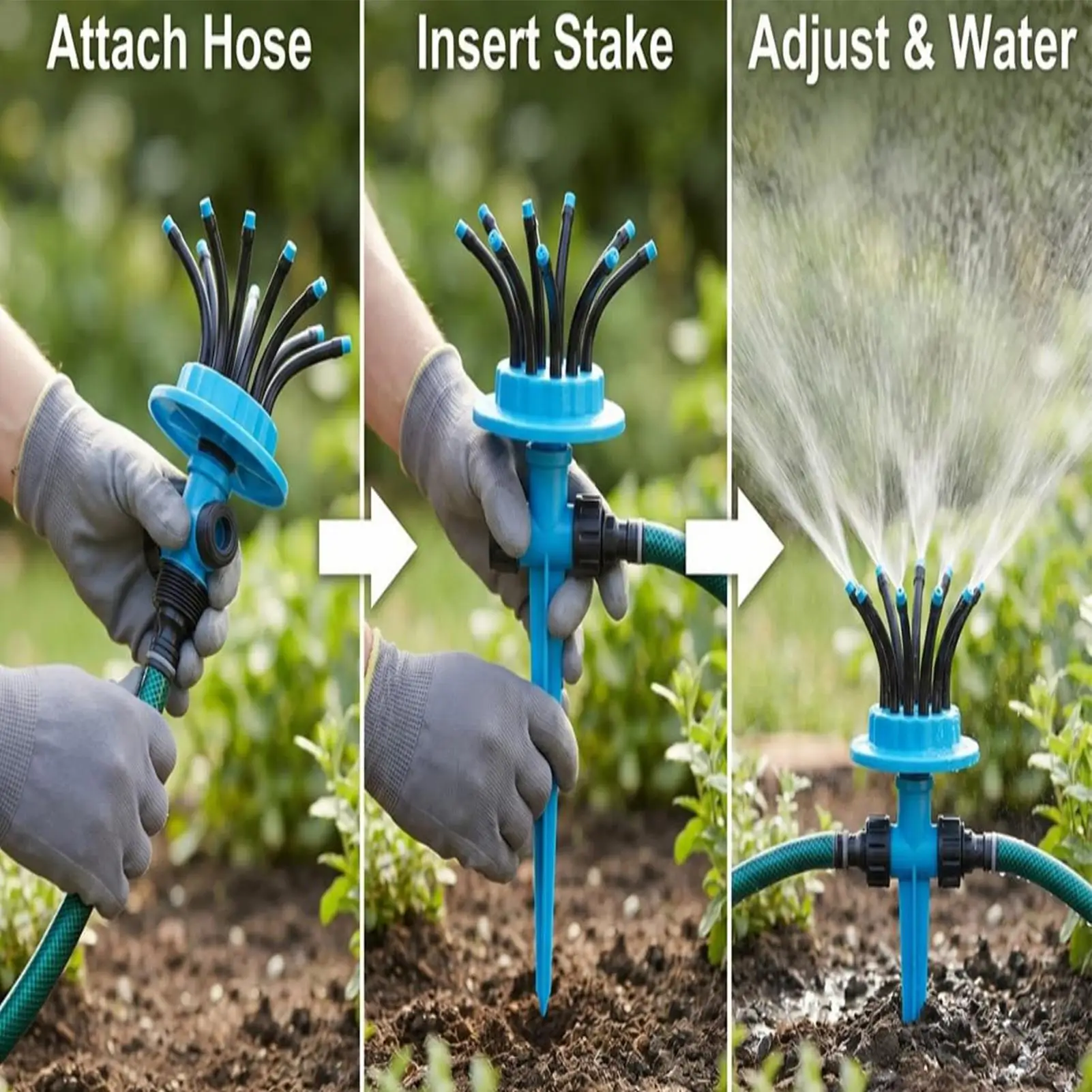 360 Degree Rotating Garden Sprinkler Multi Arm Water Sprayer Large Coverage Irrigation Yard Grass Flower Plant Lawn Oscillating