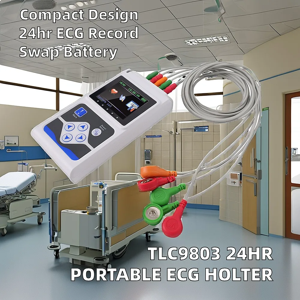 Portable 24-Hour ECG Holter Machine TLC9803 3 Leads Household Medical Device with Electric Power Source and Plastic Material