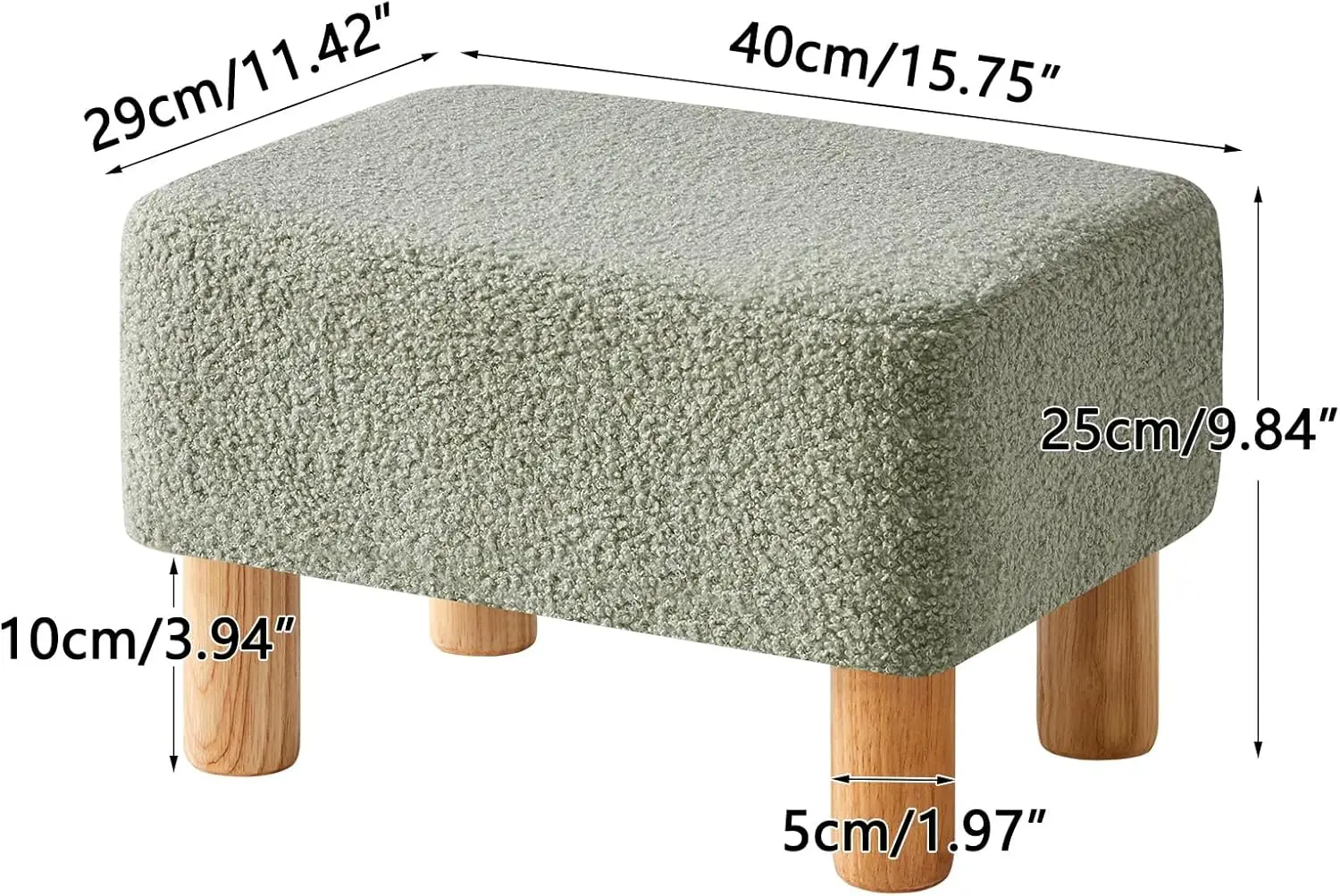 

Ymyny Ottoman, Modern Footrest With Soft Padded Seat, Teddy Velvet Foot Stool With Wood Legs, Small Square Pouf Under Desk For