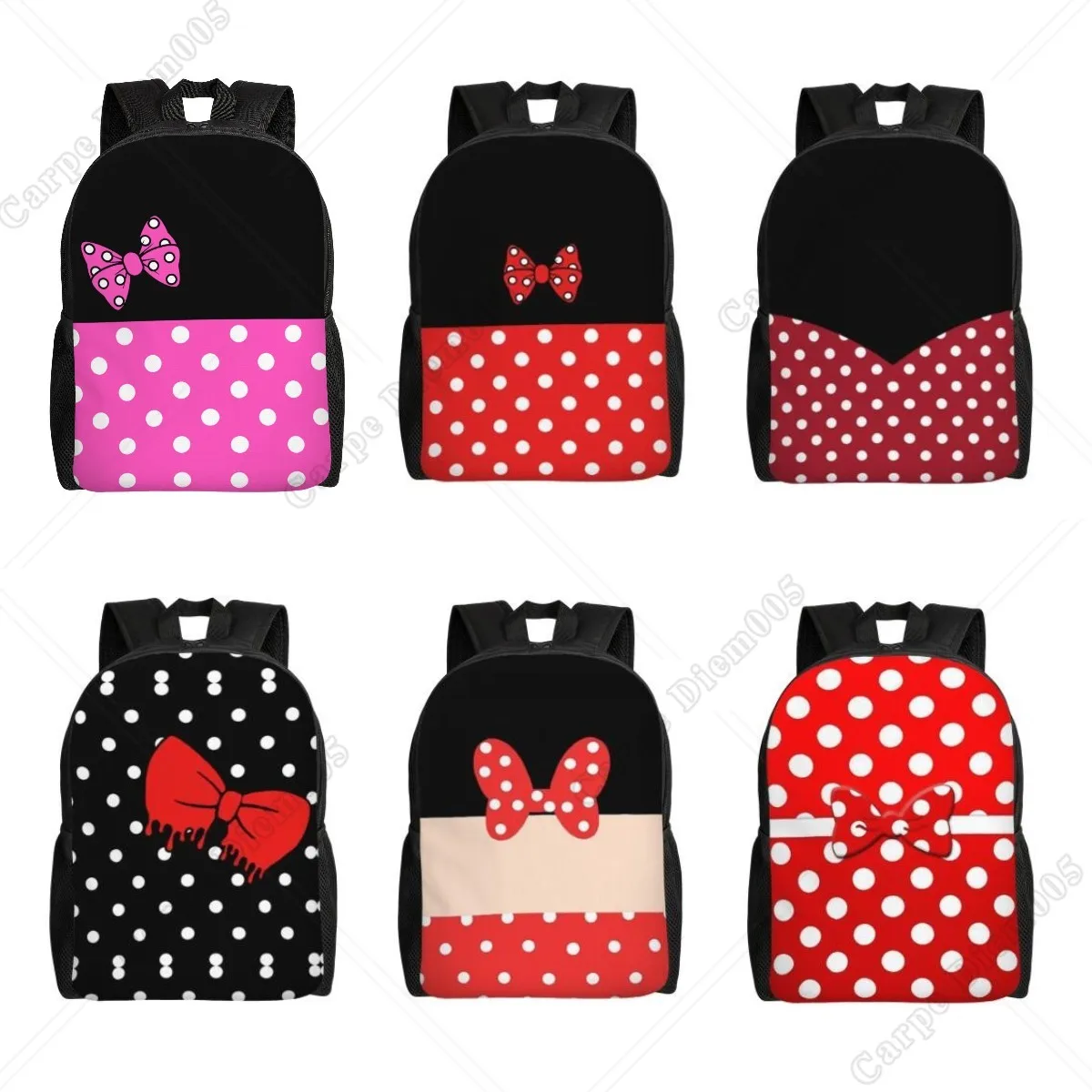 

Pink Bow Polka Dots Backpack School Bags College Travel Bags Women Girl Fits 15 Inch Laptop Polyester for Outdoor Hiking Work