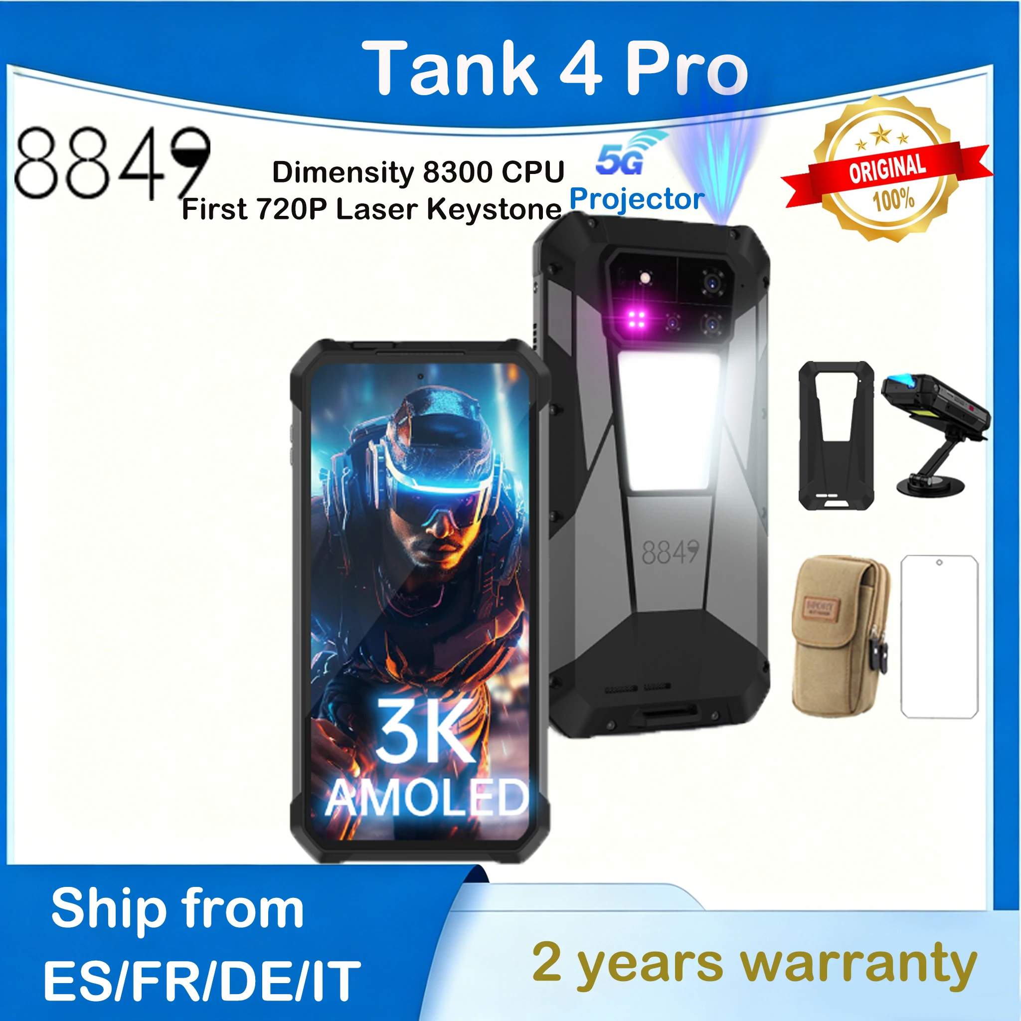 8849 Tank 4 Pro Unihertz 5G AI Projector Rugged Smartphone Dimensity 8300 AMOLED 3K Android 14 6.78''120HZ 11600mAh 1200LM Camping Light/GPS/OTG