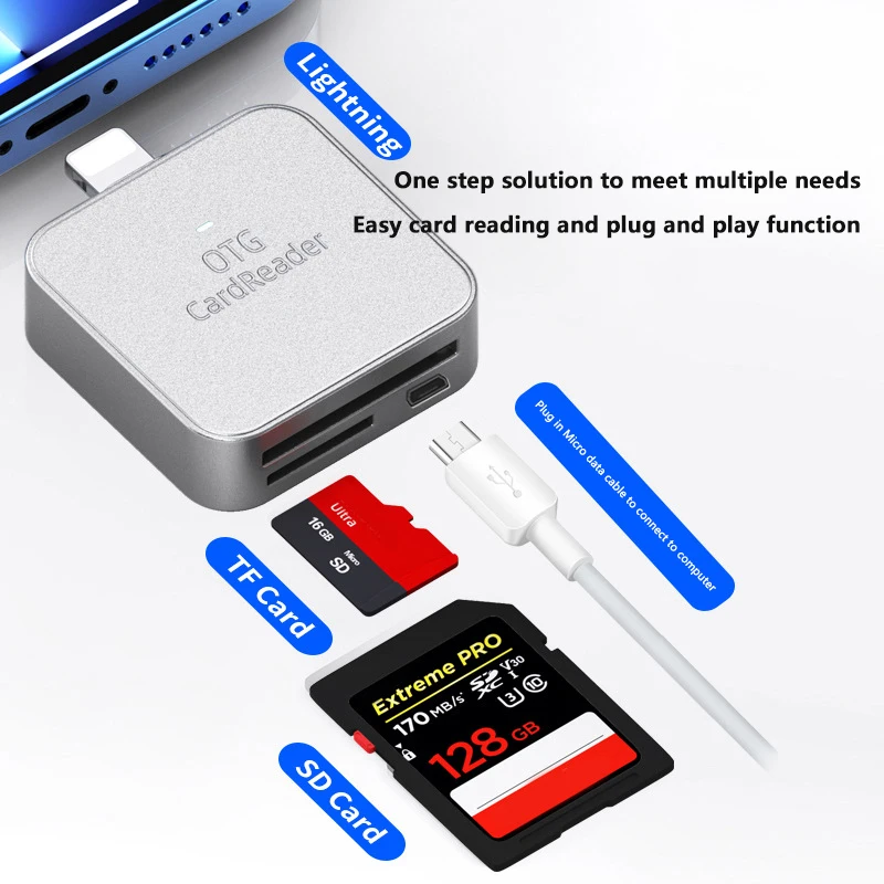 3in1 Type-C SD Memory Card Reader For IPhone For Huawei Xiaomi For Lightning Micro USB TF Phone Tablet Card Adapter