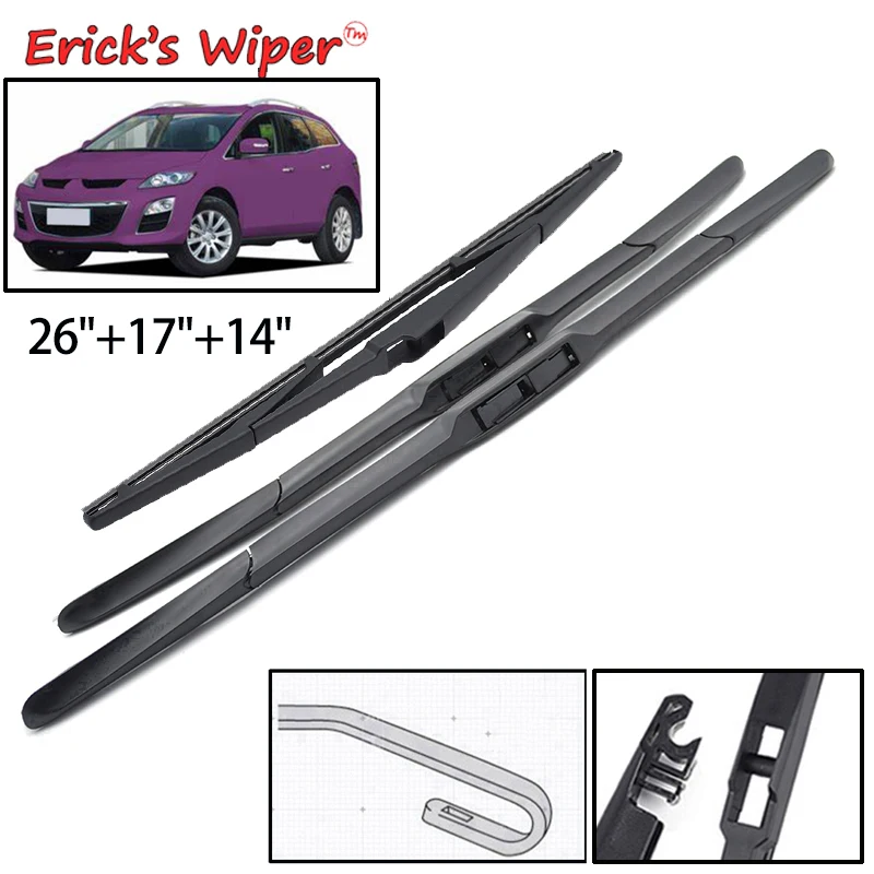 Erick's Wiper Front & Rear Wiper Blades Set For Mazda CX-7 CX7 KE 2006 - 2012 Windshield Windscreen Window Brushes 26