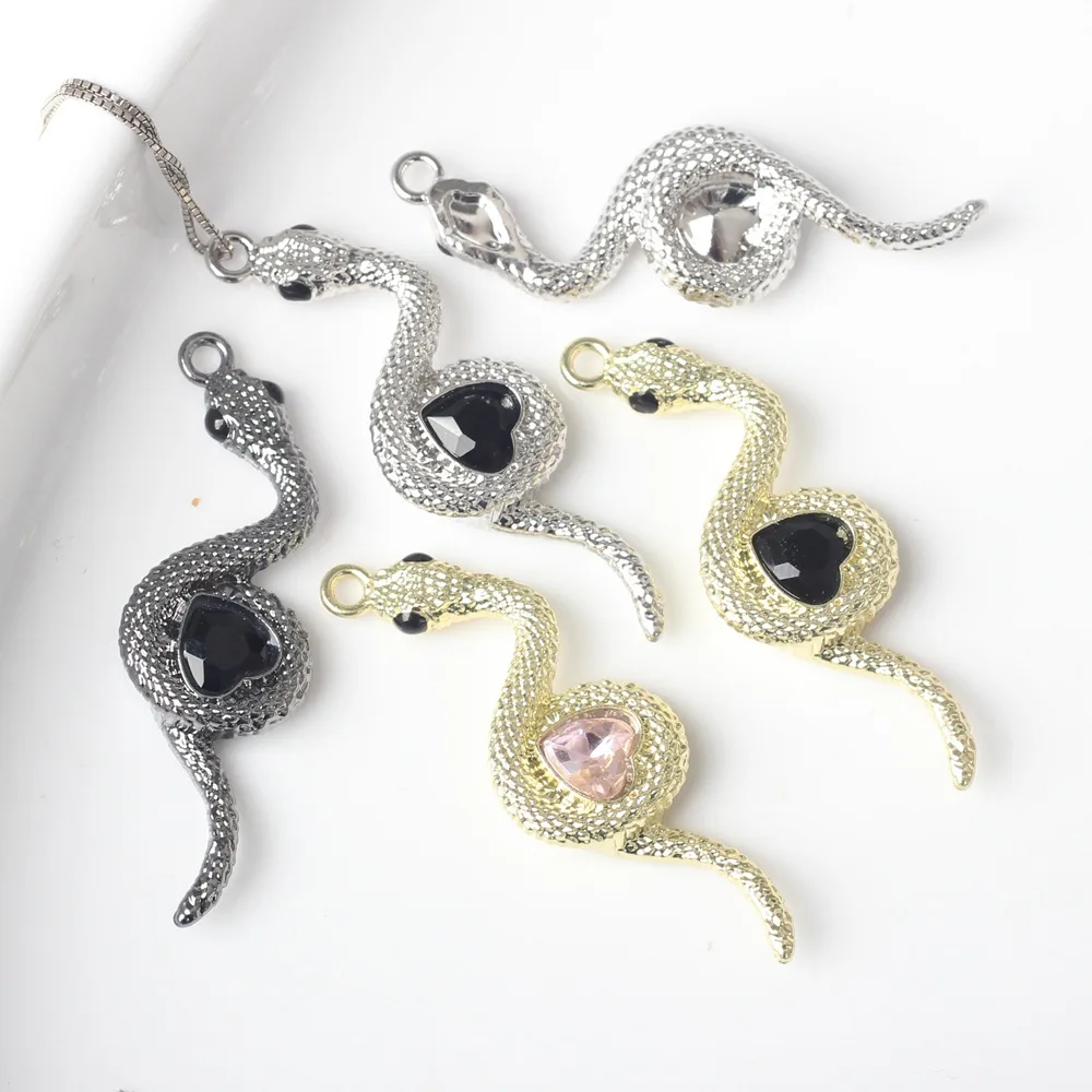 10pcs Alloy Fashion Snake Shape Inlay Heart Pendant Earring Ornament Necklace Jewelry Making DIY Handmade Accessories Component