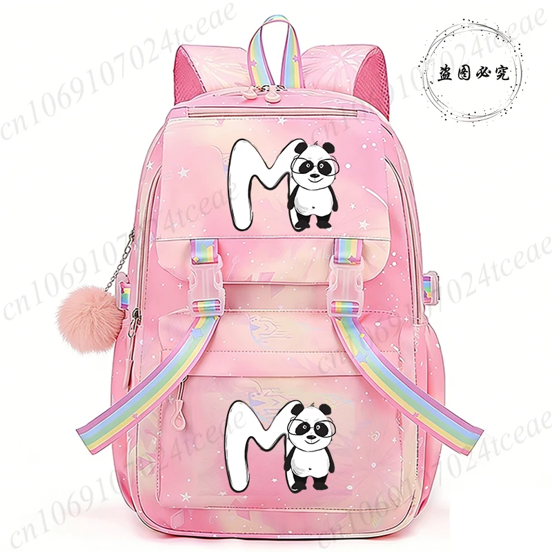 

Cute Panda Alphabet A~Z Anime Backpack Kawaii Schoolbag Large Capacity Daypack Teenager Girls Back To School Anime Backpack
