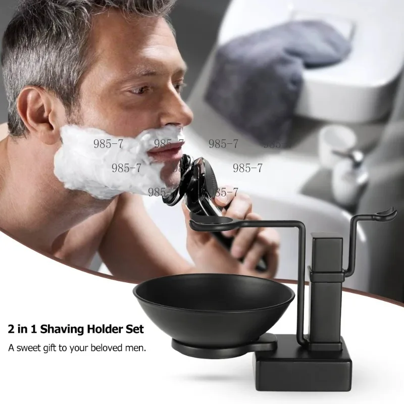 Men Barber Metal Shaving Brush Set With Holder & Soap Bowl Bathroom Accessory
