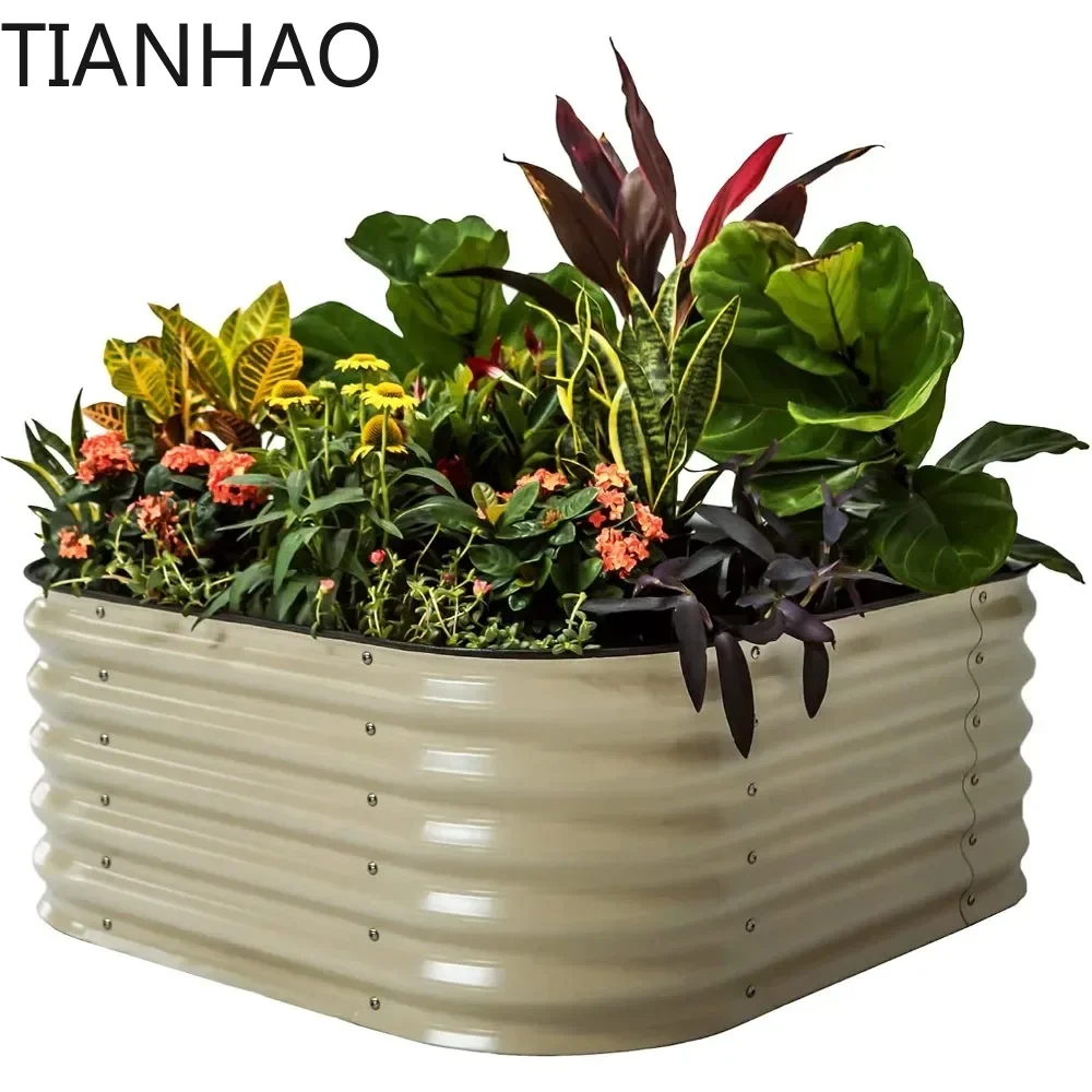Raised Garden Bed Kit, Modular Metal Raised Garden Beds Kit, Metal Planter Box for Vegetables, Flowers, Herbs, Pearl White