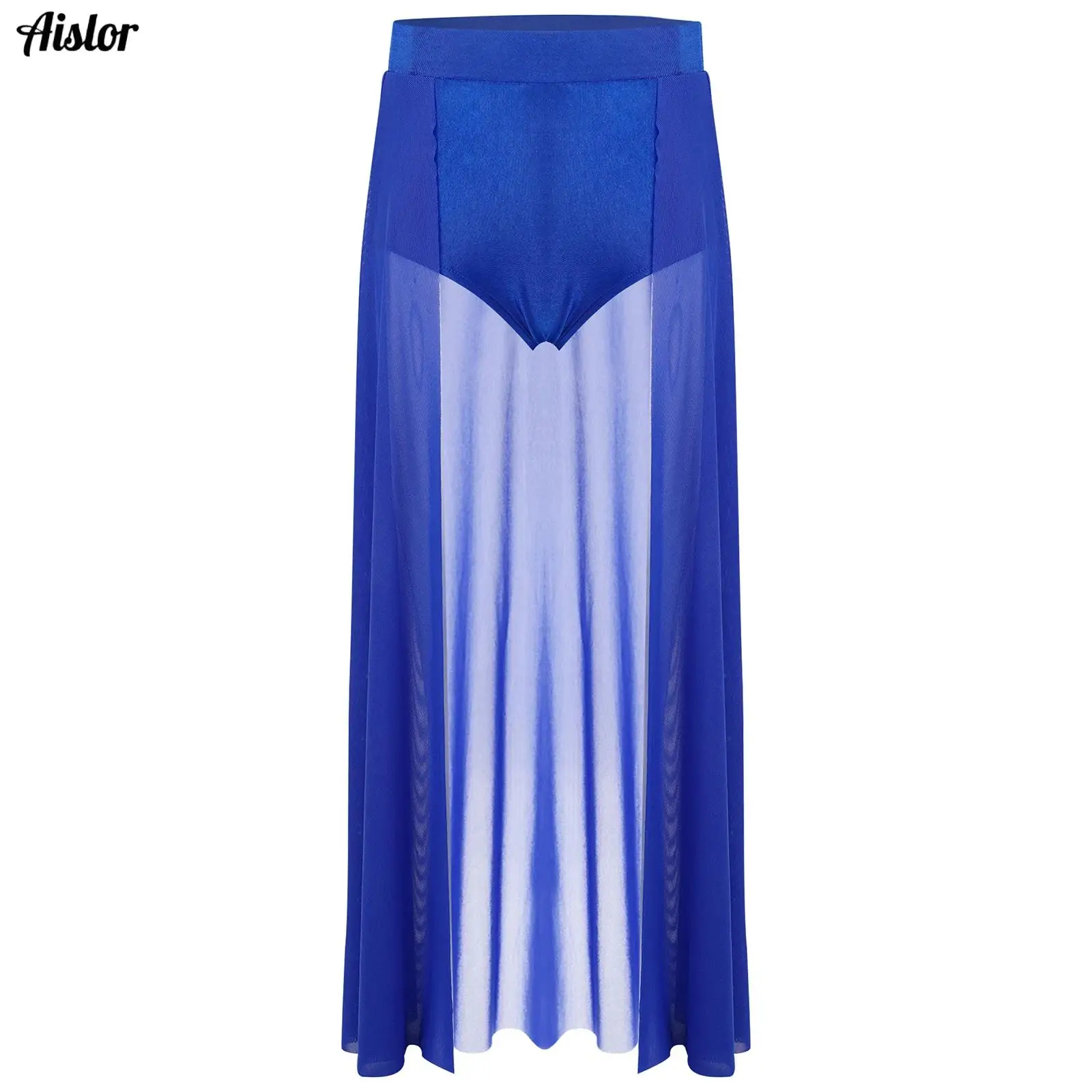 

Kids Girls Lyrical Dance Skirts Elastic Waistband Built-in Briefs Ankle Length Open Front Skirt for Modern Dance Performance