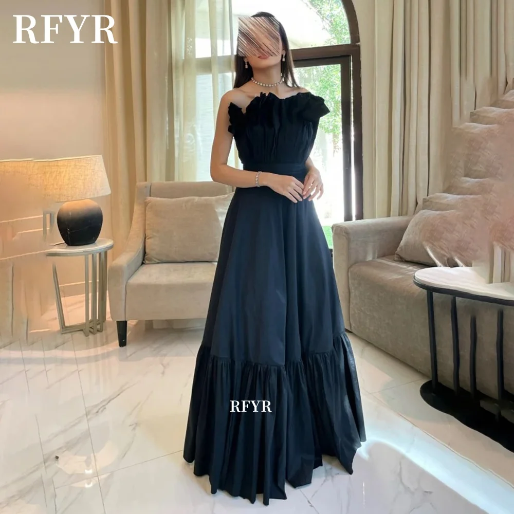 

RFYR Black Prom Dress with Pleats Strapless Evening Dress A Line Party Dress for Women vestidos de fiesta Customized