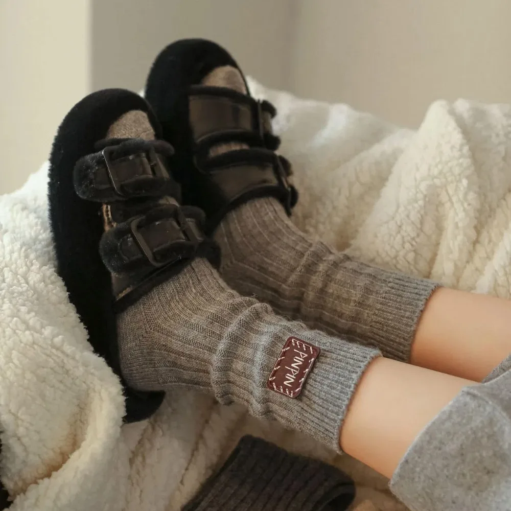 Chaussettes mi-tube avec étiquette de gril, garde au chaud, botte de neige, document solide, mode