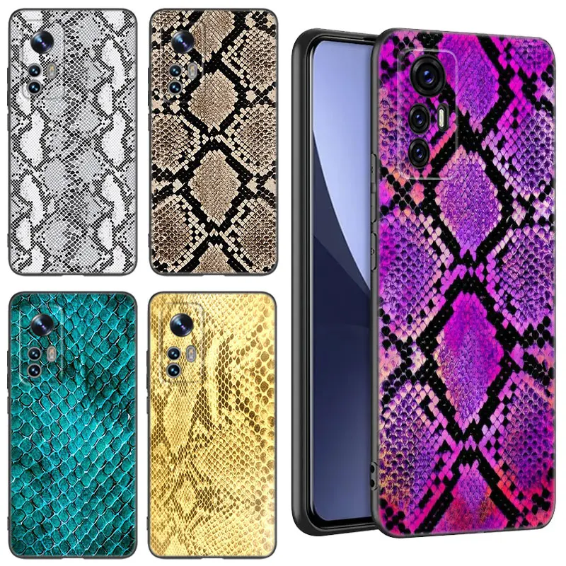 Sexy Python Snake Skin Black Silicone Phone Case For Xiaomi Mi 9 SE 8 10T 11 12 13 Lite 9T 11T 12S 12T 13T 14 Pro 5G NE 11i 12X