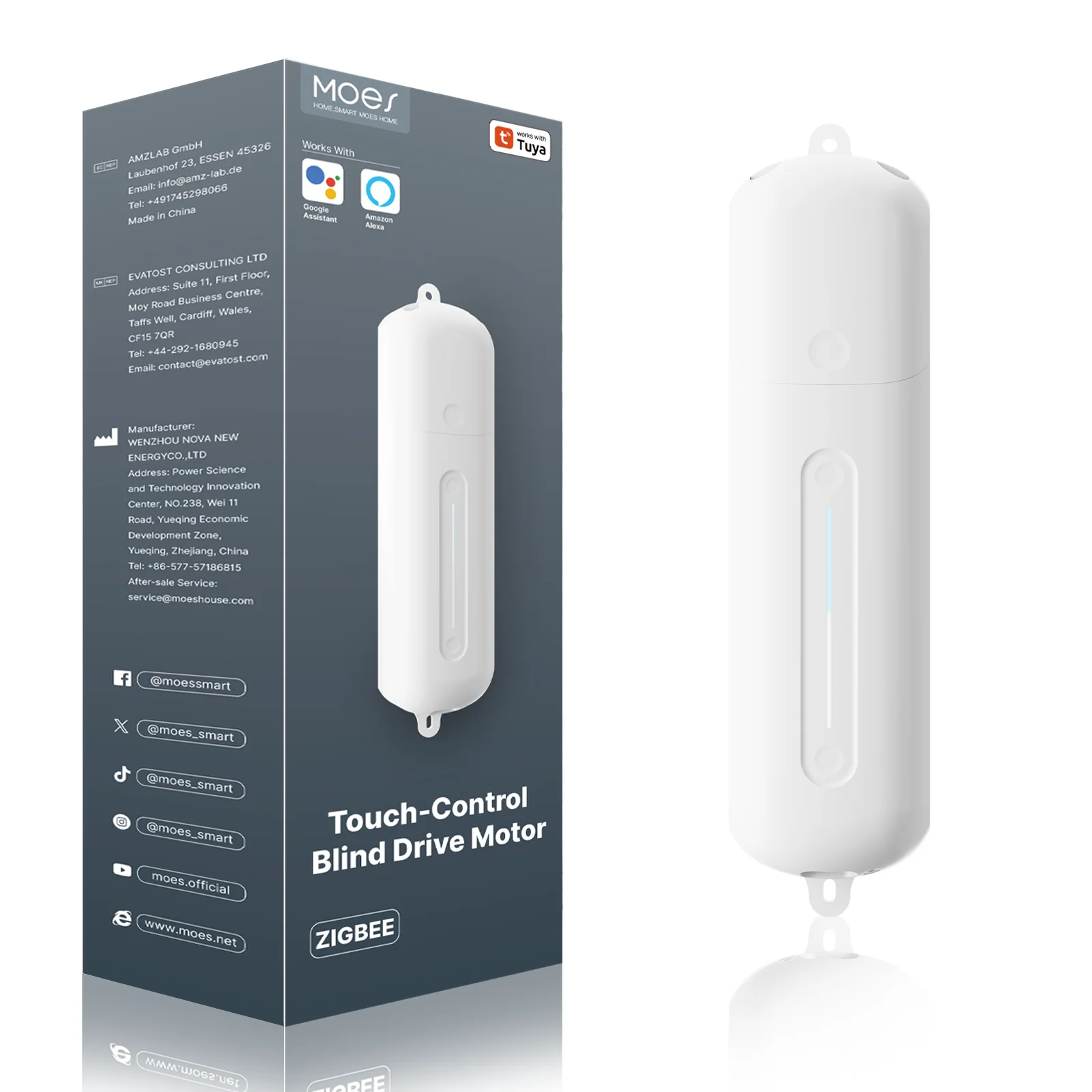 MOES Tuya ZigBee Rolgordijnmotor met aanraakbediening, elektrisch, oplaadbaar, met kralenketting, vereist Alexa en Google Hub