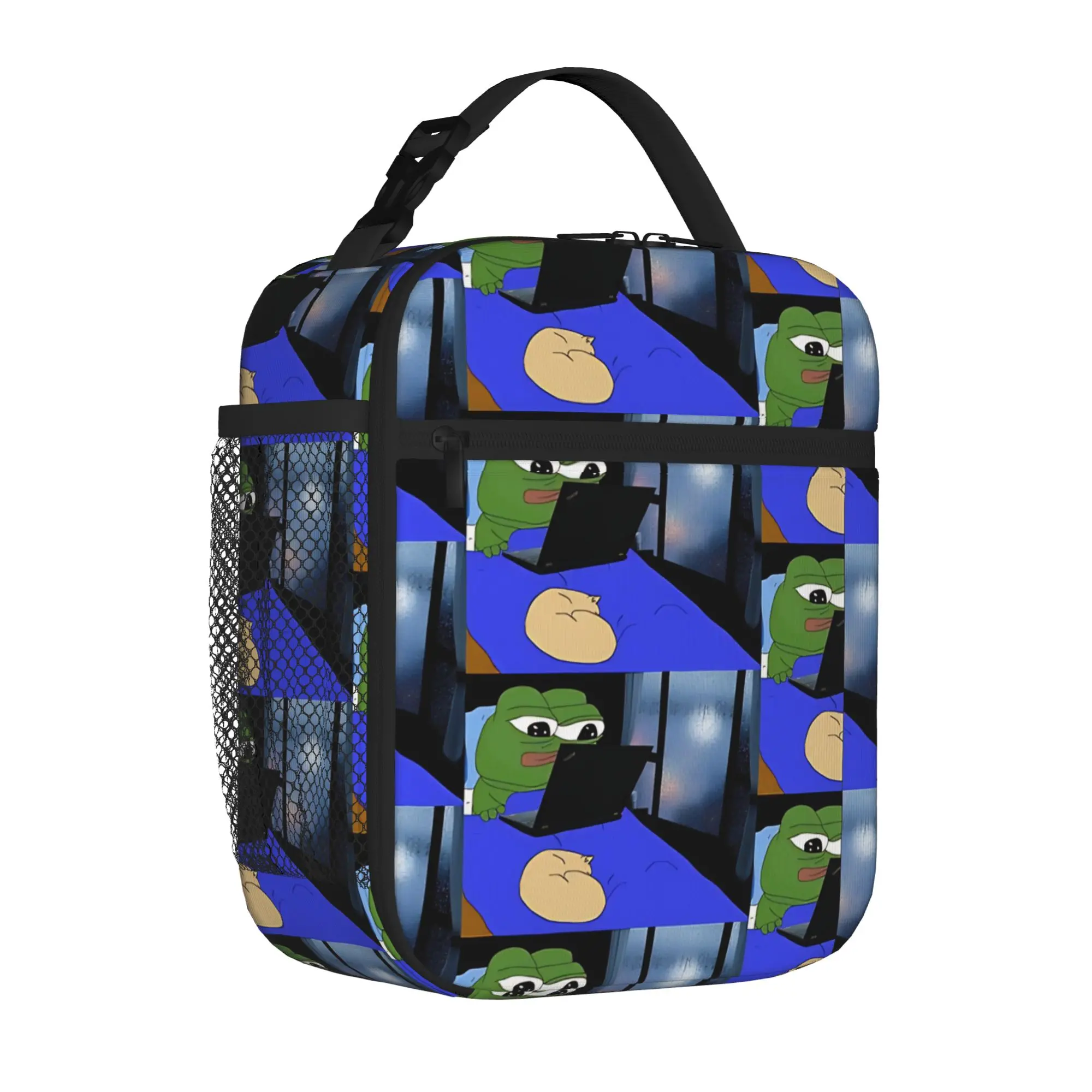 1 Piece Portable Lunch Container cartoon green Zipper Closure Durable Pocket Pepe the Frog For Lunch Box Bag