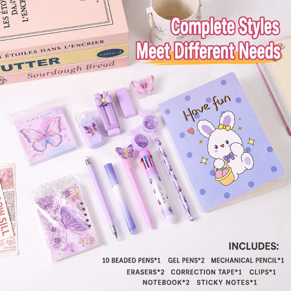 Durable 12-in-1 Butterfly Stationery Set Dreamy Butterfly Ballpoint Pen Correction Tape Graduation Party Favor