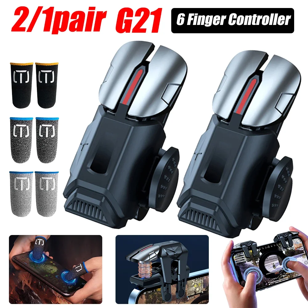 1/2 Paar G21 Voor Pubg 6 Finger Game Controller Gamepad Gevoelige Gaming Doel Schieten Triggers Joystick Knop Voor Iphone Android