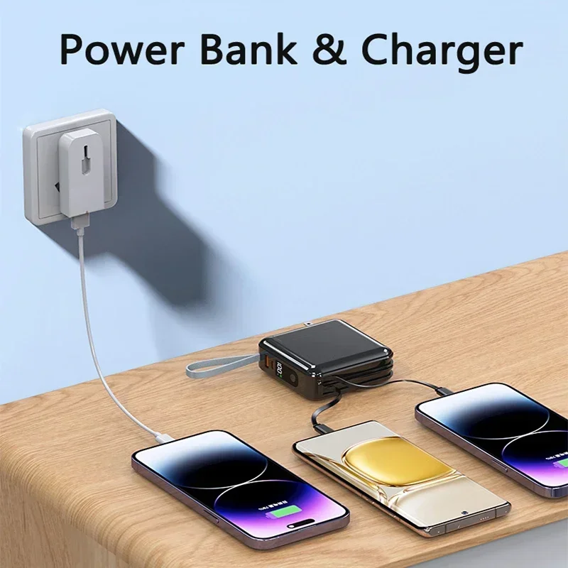 50000mAh Large Capacity Power Pack 22.5W Fast Charge Built-in Cord & AC Wall Plug Portable Charger for iPhone Xiaomi Smartphones view 5