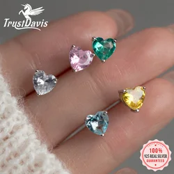 TrustDavis 100% 925 Sterling Silver Fashion Women's Jewelry  Heart With CZ Stud Earring Gift For Girls Kids Lady DS3565