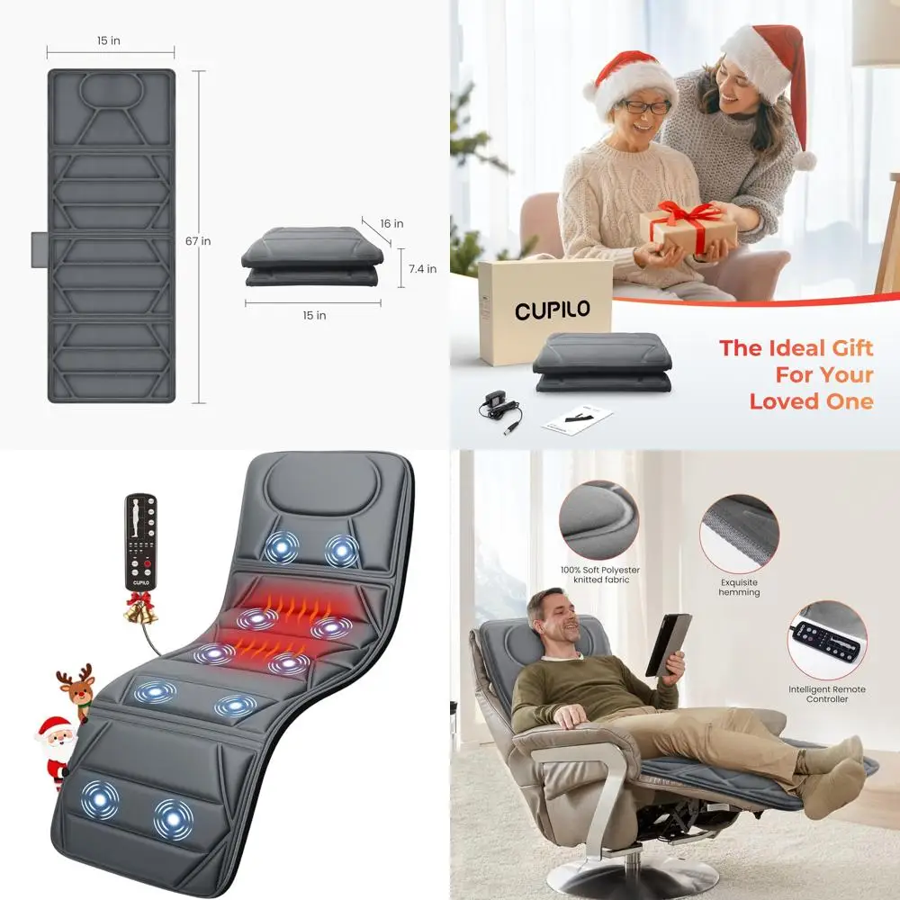 

Массажная подушка для всего тела с 10 вибрационными двигателями, теплотерапия для спины, ног и поясничного облегчения - 67, идеальный подарок для мужчин и женщин