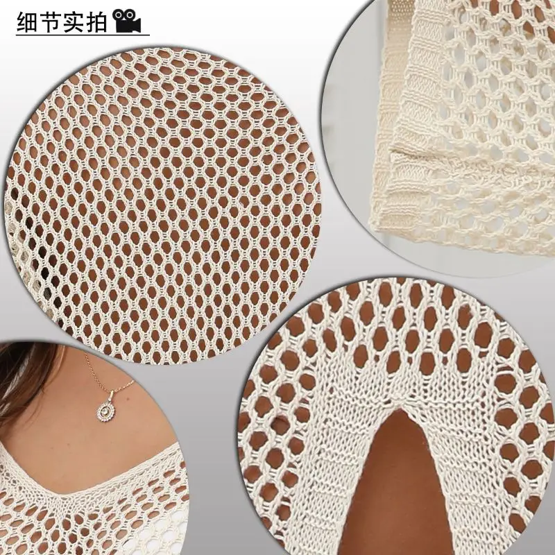 تفاصيل مخرمة لتغطية الشاطئ برقبة على شكل حرف V من Cikini، وأكمام طويلة بفتحة جانبية