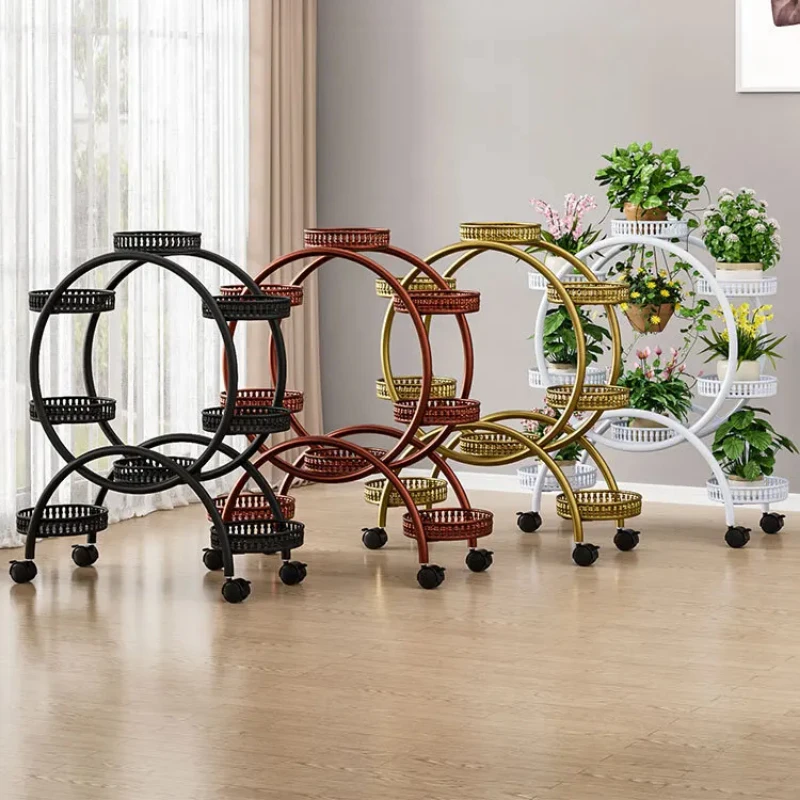 Metal Plant Stand with Wheels 6-Pot Flower Rack for Indoor and Outdoor Gardens Plant Holder for Yard Use Mobile Plant Stand