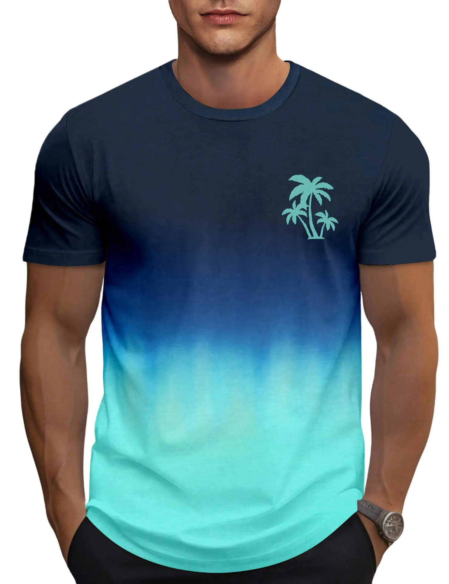 

Summer Coconut Tree Printing Men's Vest Hawaii Style Vacation Sleeveless Tee Outdoor Sports Breathable Vest Fitness Pullover Top