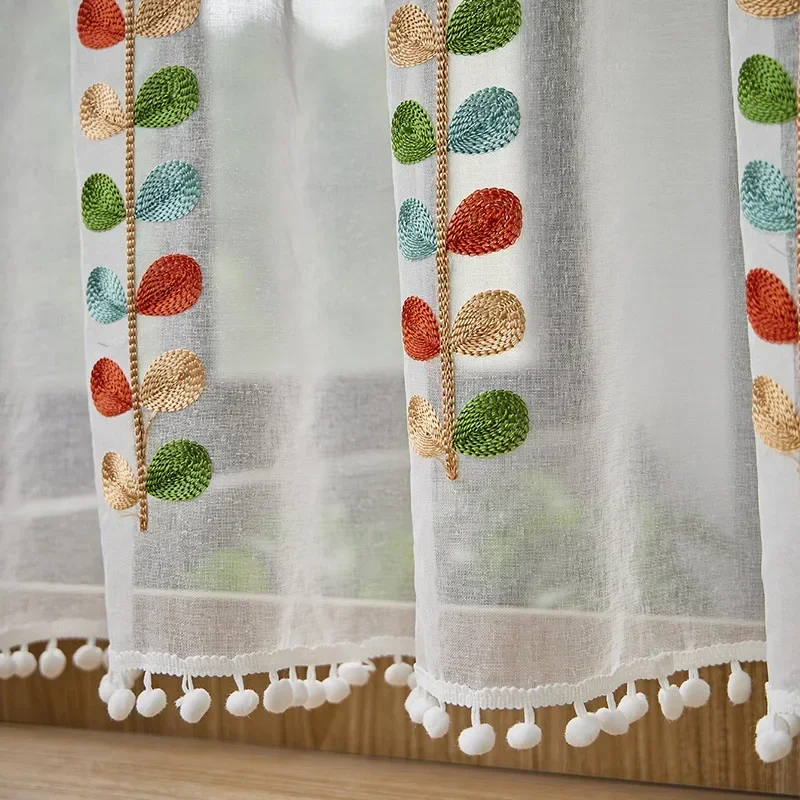 Cotton Fashion Daisy Short Curtains Road Pocket Shade Floral Tassel For Kitchen Bedroom Living Room Bay Window Cabinet Curtain