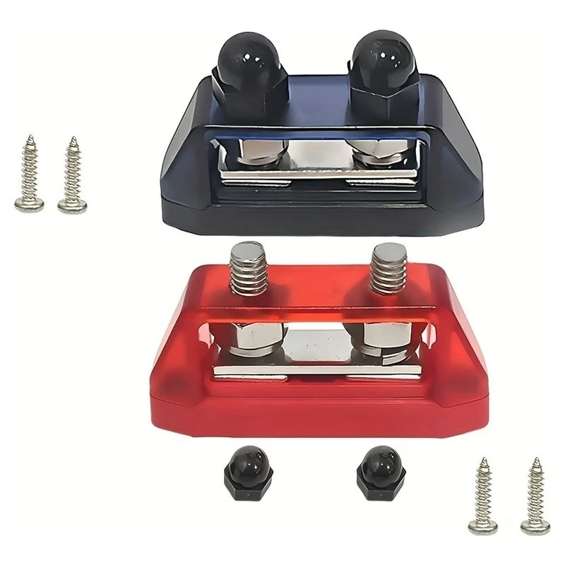 B69C For Automotive& Marine Compatible M8 Busbar Distribution Panel:DC Dual-Stud Battery Terminal Connector Red/Black Screws