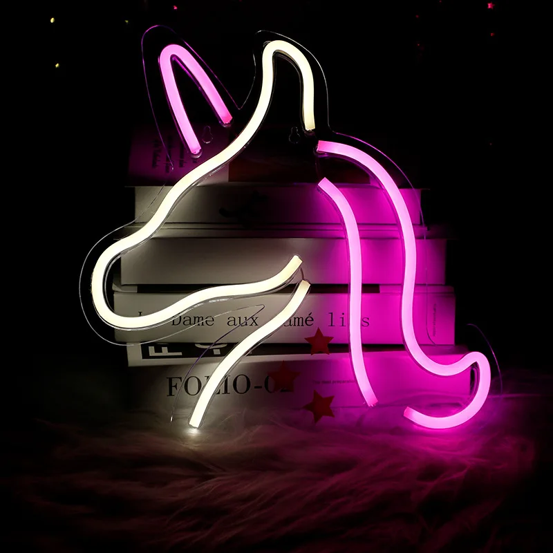 Unicórnio Neon Sign LED Wall Hanging Light, Quarto, Children's Room Night Light, Bar Decoração de Parede, Aniversário, Presente de Natal