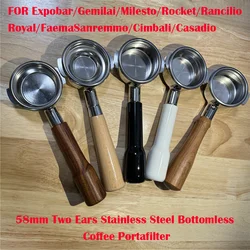 58mm Two Ears Stainless Steel Bottomless Portafilter For Expobar/Gemilai/Milesto/Rocket E61 Universal Naked Handle Barista Tool