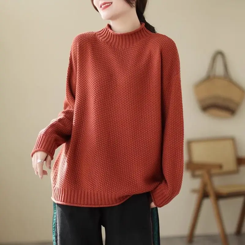 

Women's Autumn and Winter Pullover Round Neck Long Sleeve Fashion Loose Slim Casual Versatile Solid Color Elegant Commuter Tops