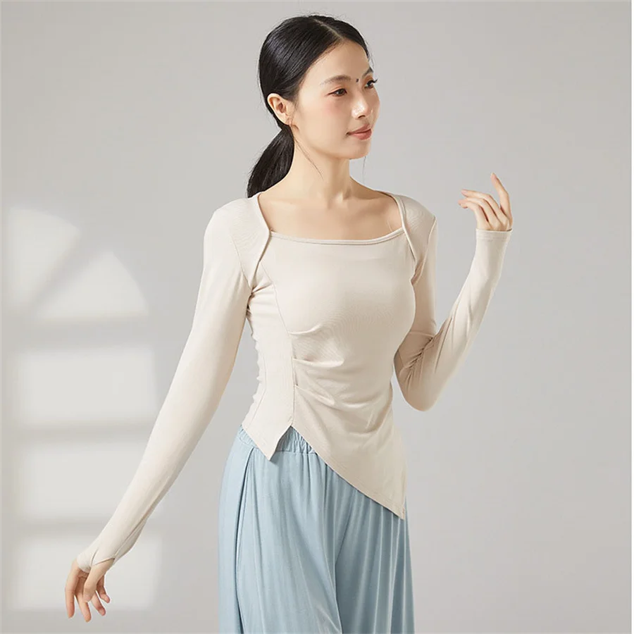 Women Yoga Shirt Adult Classical Dance t-Shirt Short And Long Sleeve Modern Dance Top Ballet Daily Training Costume Girls Tights