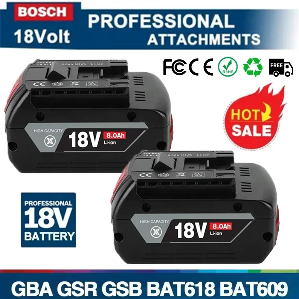 แบตเตอรี่ 18V Bosch 6.0Ah สําหรับ Bosch สว่านไฟฟ้า 18V Li-Ion แบบชาร์จไฟได้แบตเตอรี่ BAT609 BAT609G BAT618 BAT618G BAT614 Charger