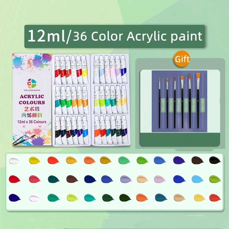 Ensemble de peinture acrylique pour vêtements, peinture sur verre, pigments pour artistes, tube de 12ml, 12 couleurs, 18 couleurs, 24 couleurs, 36 couleurs