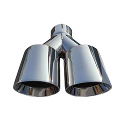 1 Pcs Universal Car Stainless Steel Tail Throat Length Y-Shaped Double Out Twill Glossy Exhaust Muffler Tip