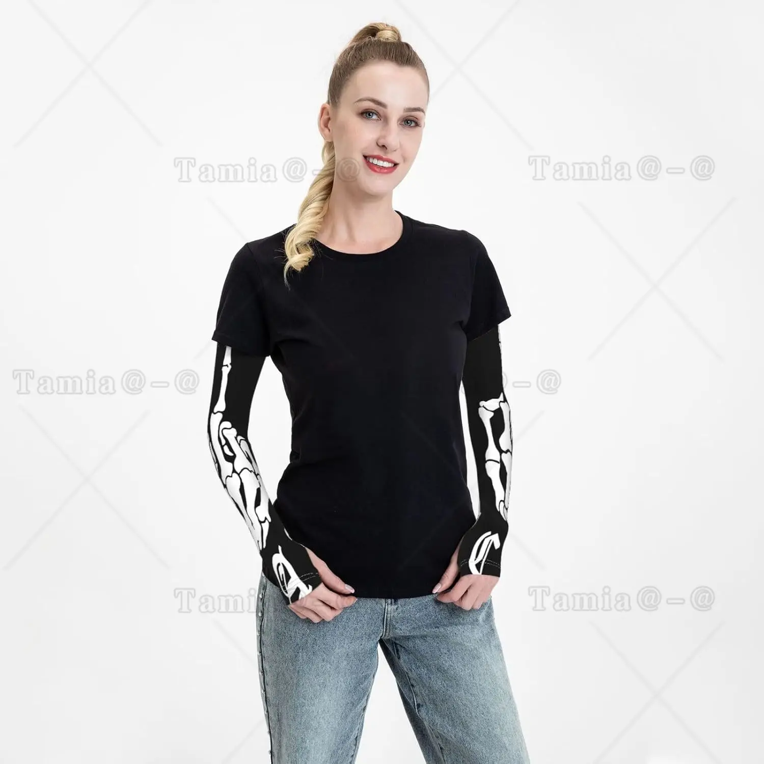 أكمام ذراع ذات هيكل عظمي متوسط الحجم للحماية من الأشعة فوق البنفسجية وأكمام رياضية من الحرير الجليدي للجنسين