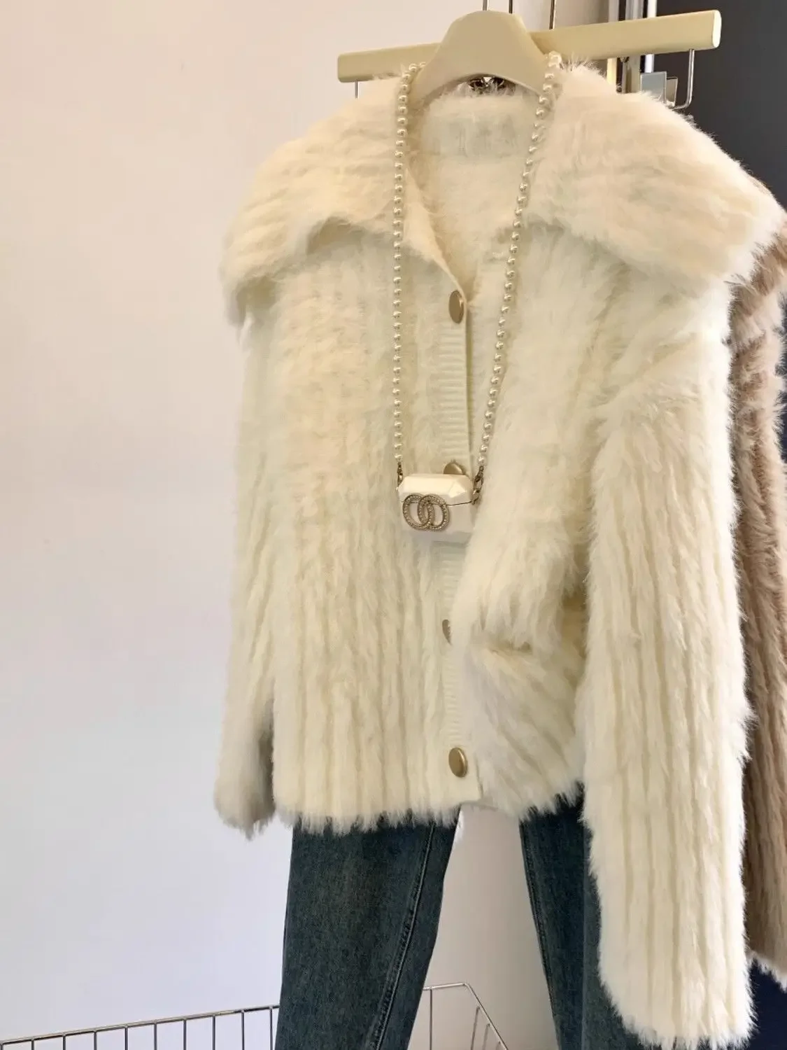 Mink coat, doll fur, lazy sweater, thick knit, autumn and winter new cardigan top, worn outside knitted cardigan 3