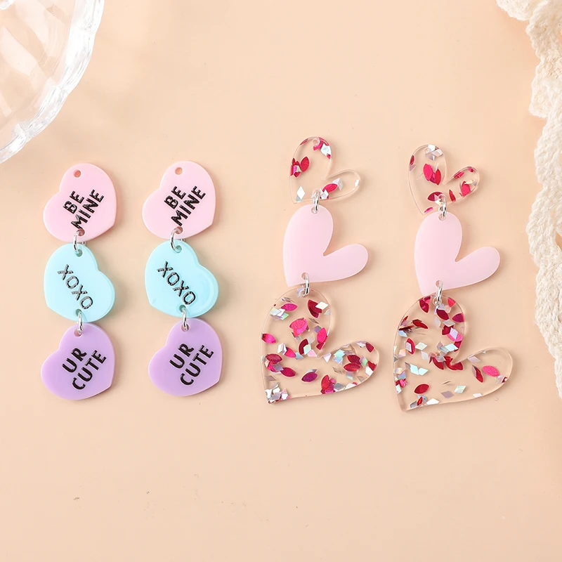 4Pcs Valentine Charms Acrylic Heart  Be Mine Jewlery Findings For Necklace Keychain DIY Making