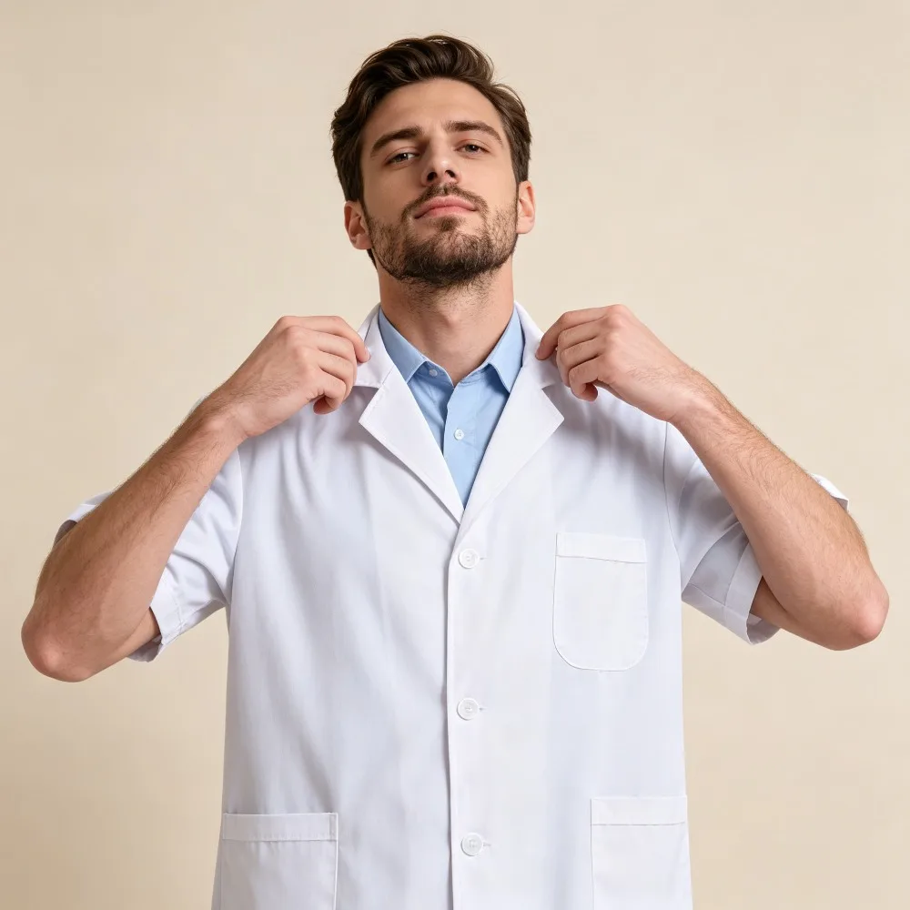 Unisex Medical Workwear Set Short Sleeve Top & Drawstring Pants for Nursing Students, Lab Technicians Men & Women