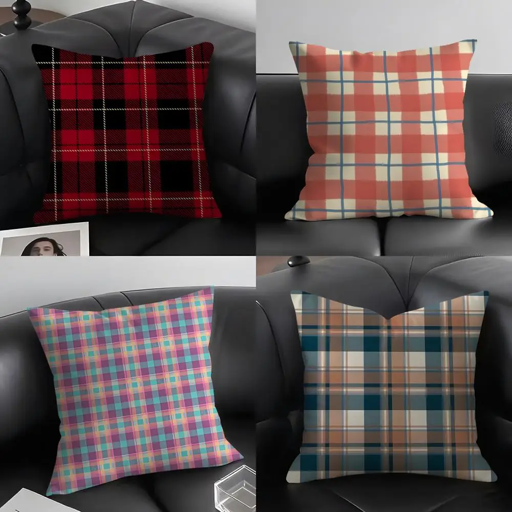 Plaid Luxury Cushion Cover Pillowcase Ultra Soft Skin Friendly Fabric Cloud Like Comfort & Concealed Zipper