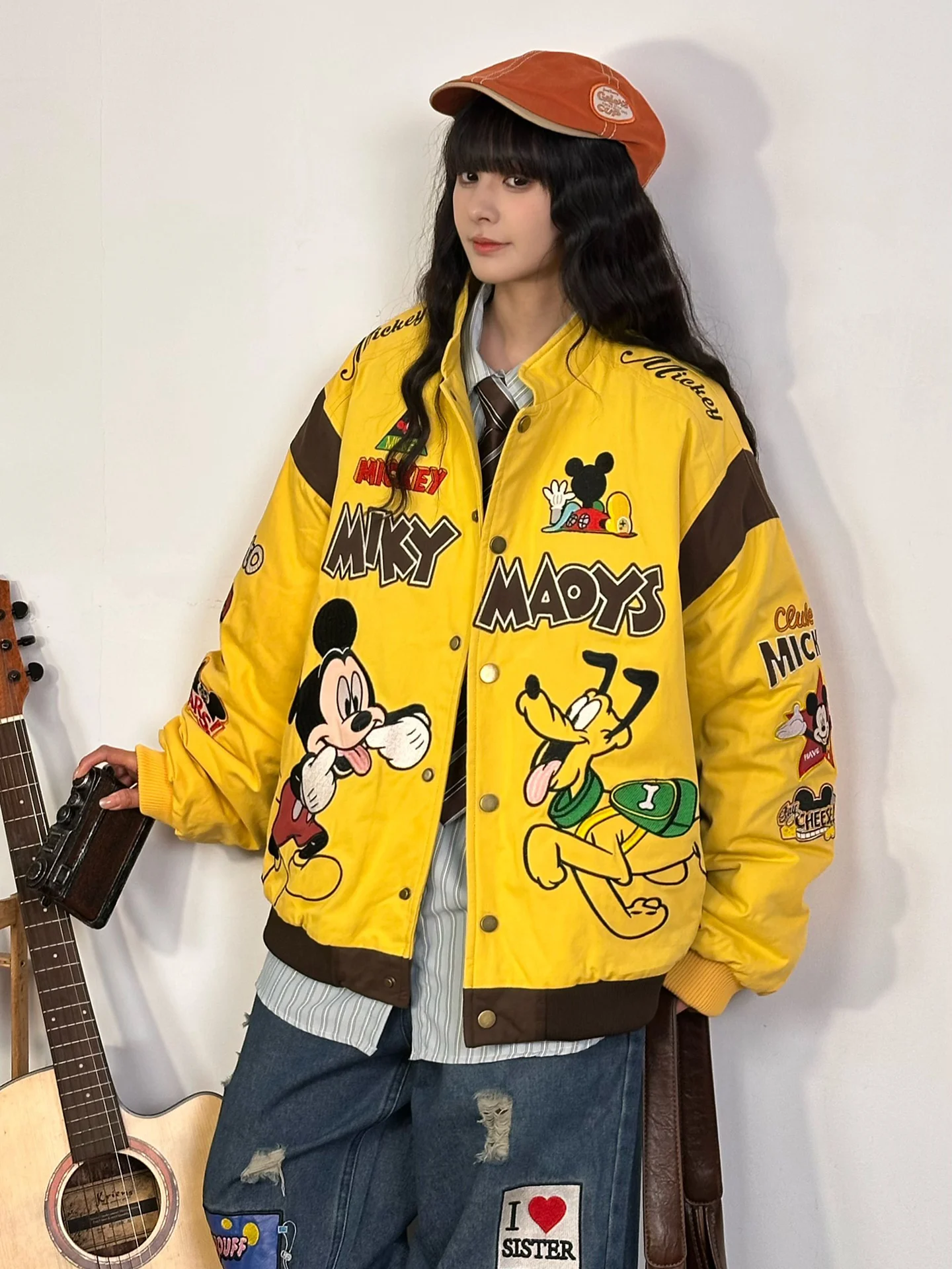 

Original American Retro Embroidered Baseball Jaet Loose Cotton Women's Autumn Winter Outerwear Street Sle Thiened Long ...