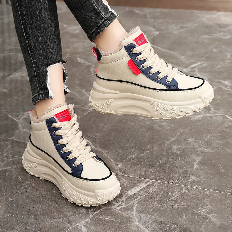 Winter Platform Sneakers Woman Fashion Designer Plus Plush Warm Snow Boot Female Casual Sports Skateboard Shoes Zapatillas Mujer