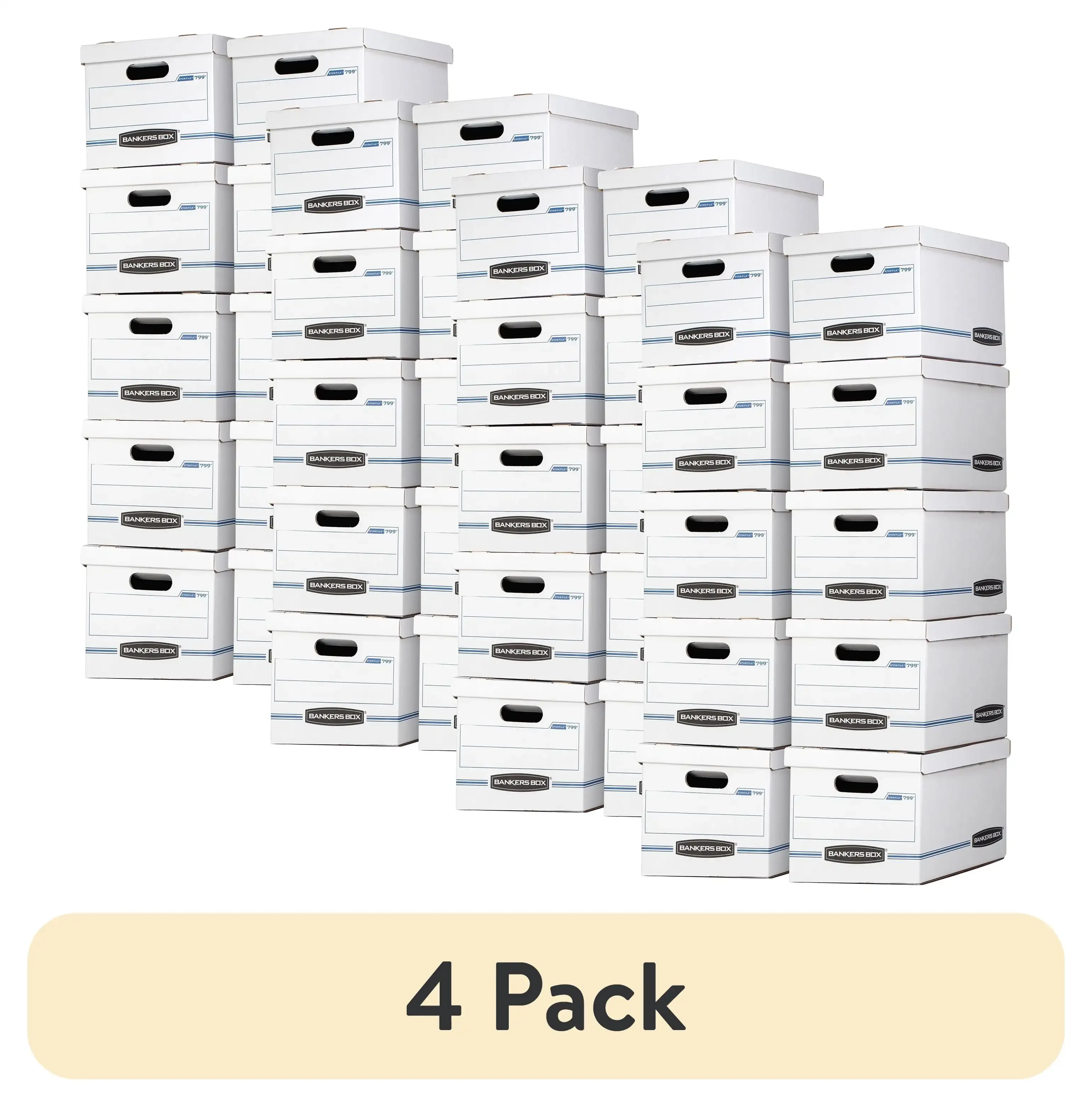 (4 pack) Bankers Box Basic Duty Letter/Legal File Storage Box with Lids, 10 Pack, White Corrugate Cardboard