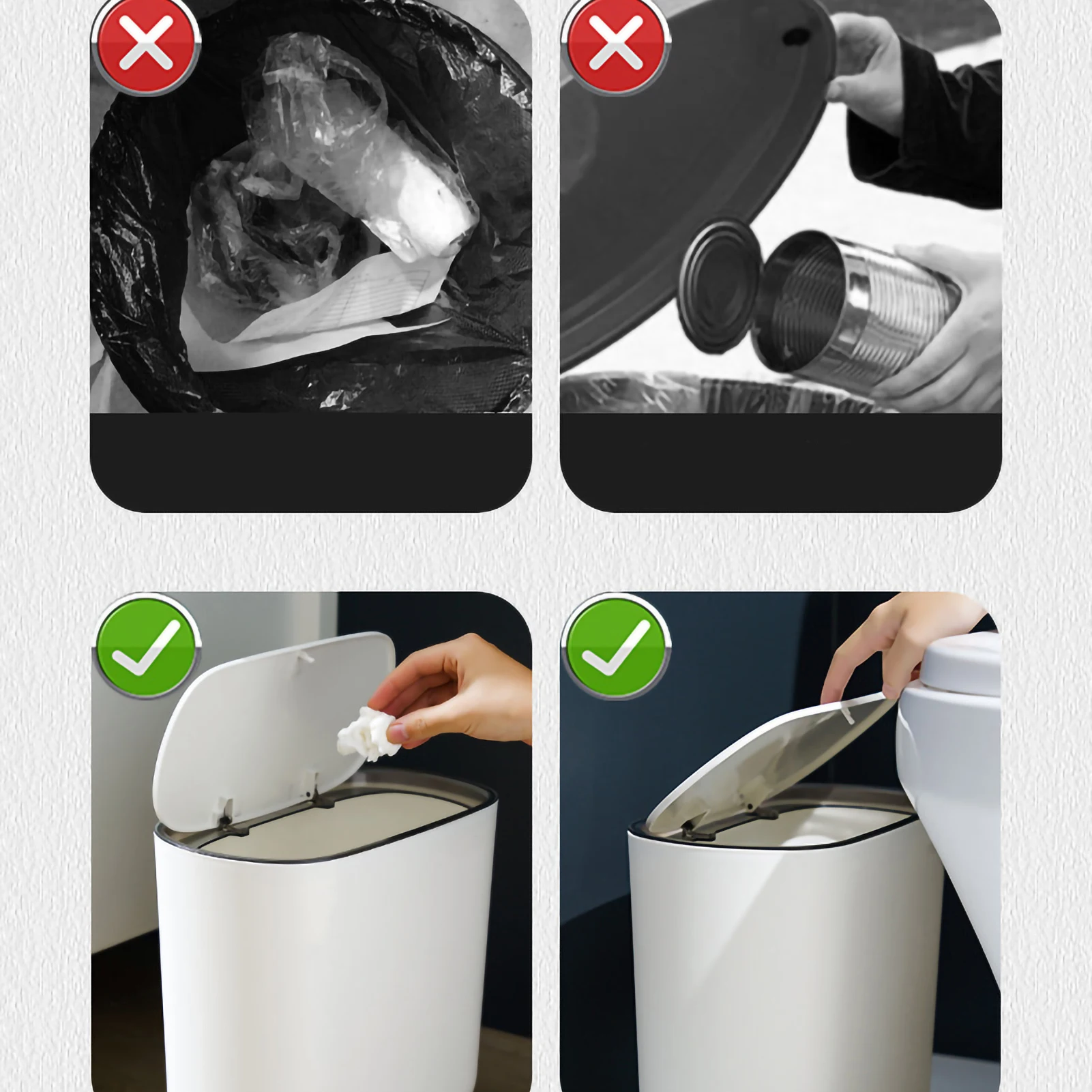 Narrow Shape Press Ring Trash Can with Lid for Bathroom Gap, Highlighting the Features of Garbage Classification