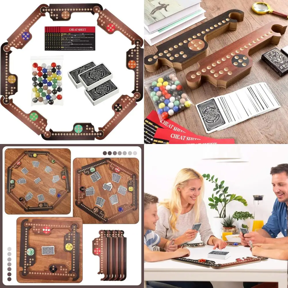 

Classic Marbles & Pegs Game Set: 8 Wooden Boards, 40 Colored Marbles, 3 Card Decks, for 4-8 Players