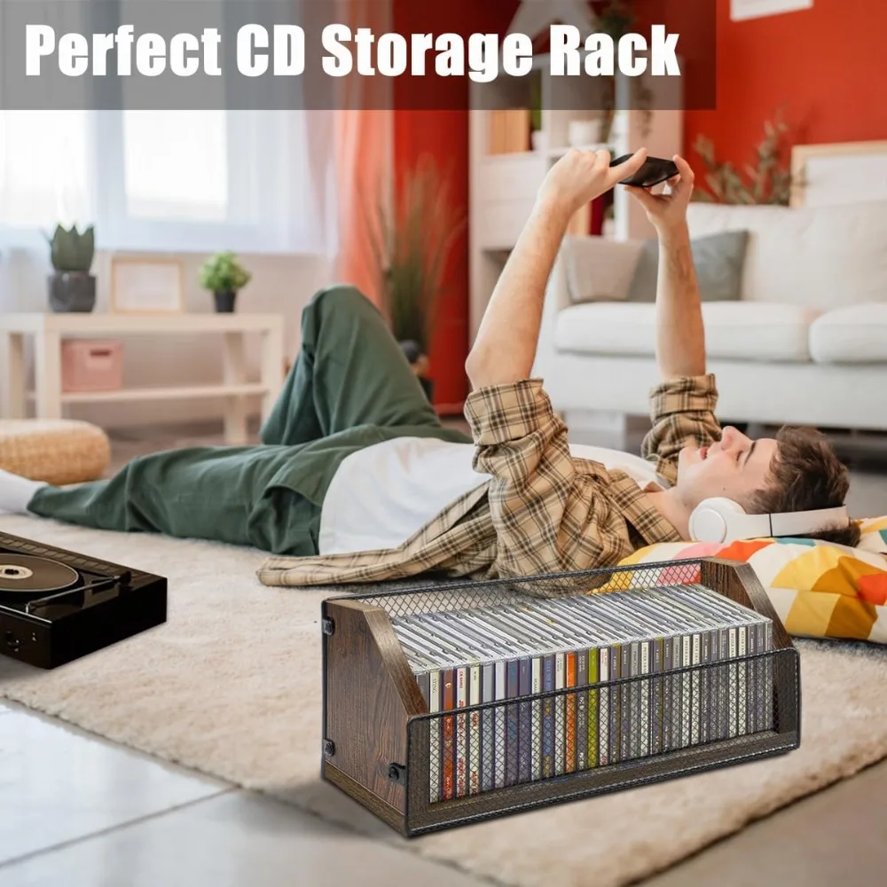CD Storage Holder CD Case, Wooden CD Organizer Rack, Retro-style CD Rack Shelf Holds Up 32 CDs, Perfect Ideal for Storaging CDs