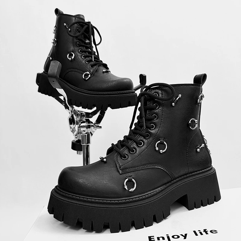 

Men's High-Top Platform Motorcycle Boots for Autumn and Winter - Non-Slip, Wear-Resistant Outdoor Boots with Elevator Effect