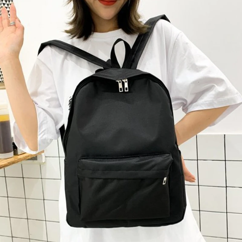 Women Backpack Small For School Teenagers Girls Nylon  White Bookbag Fashion Solid Color Travel Street Trend